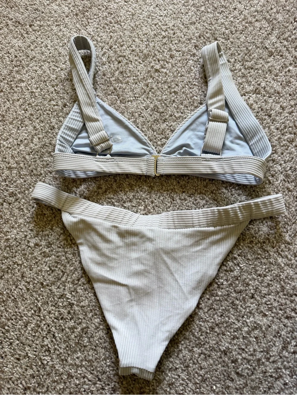 Frankie's Bikinis Ribbed Triangle Set in Light Gray Blue